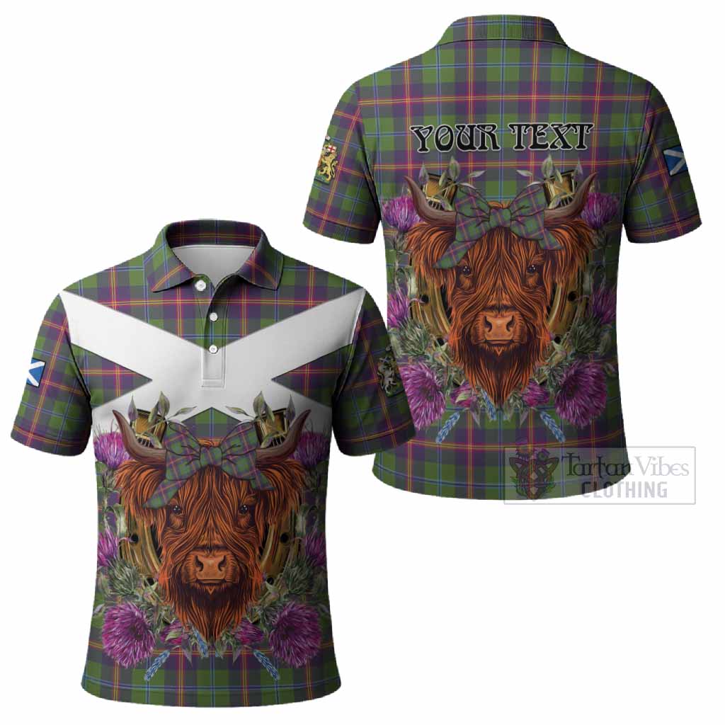Young Tartan Polo Shirt Scottish Thistle Heilan Coo