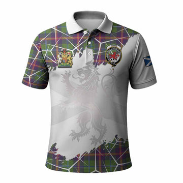 Young Tartan Polo Shirt with Family Crest and Lion Rampant Grunge Style