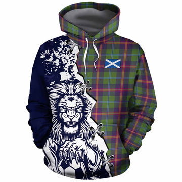 Young Tartan Scottish Cotton Hoodie Angry Lion With Soccer Ball Style