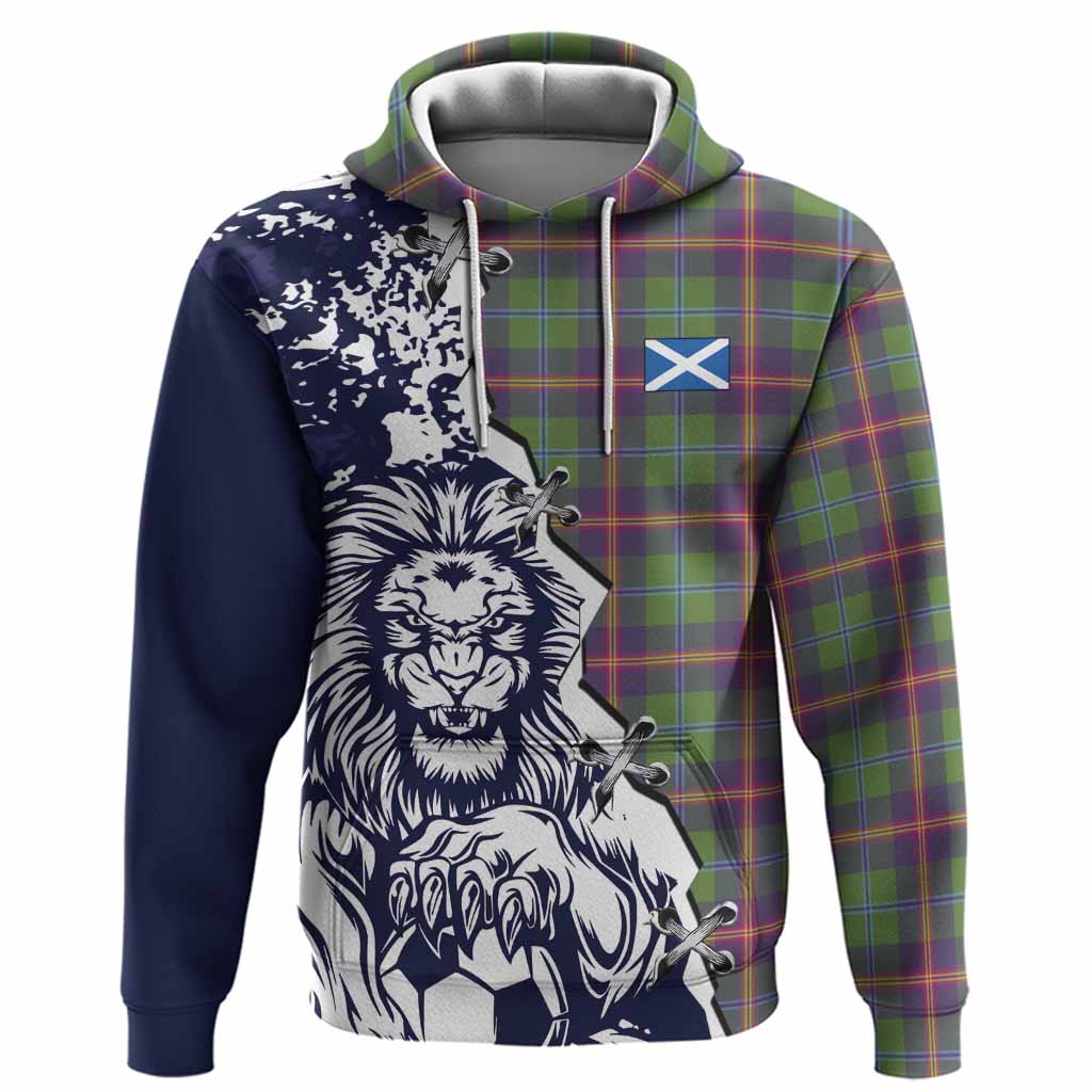 Young Tartan Scottish Hoodie Angry Lion With Soccer Ball Style
