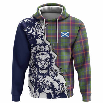 Young Tartan Scottish Hoodie Angry Lion With Soccer Ball Style