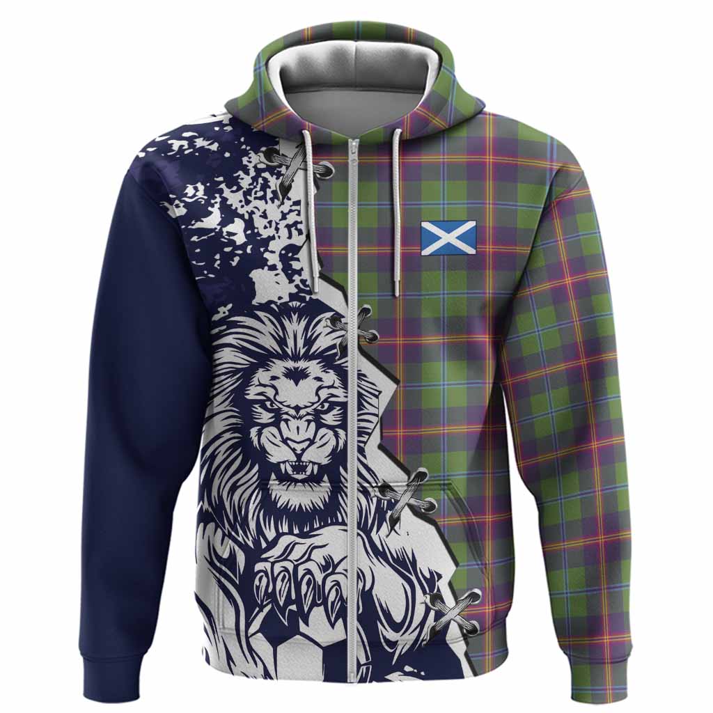 Young Tartan Scottish Hoodie Angry Lion With Soccer Ball Style
