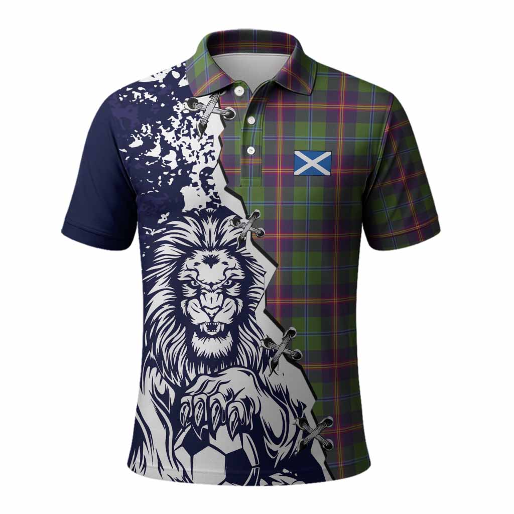 Young Tartan Scottish Polo Shirt Angry Lion With Soccer Ball Style