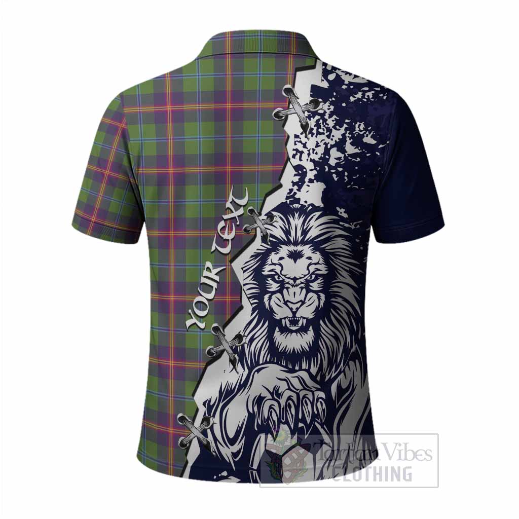 Young Tartan Scottish Polo Shirt Angry Lion With Soccer Ball Style
