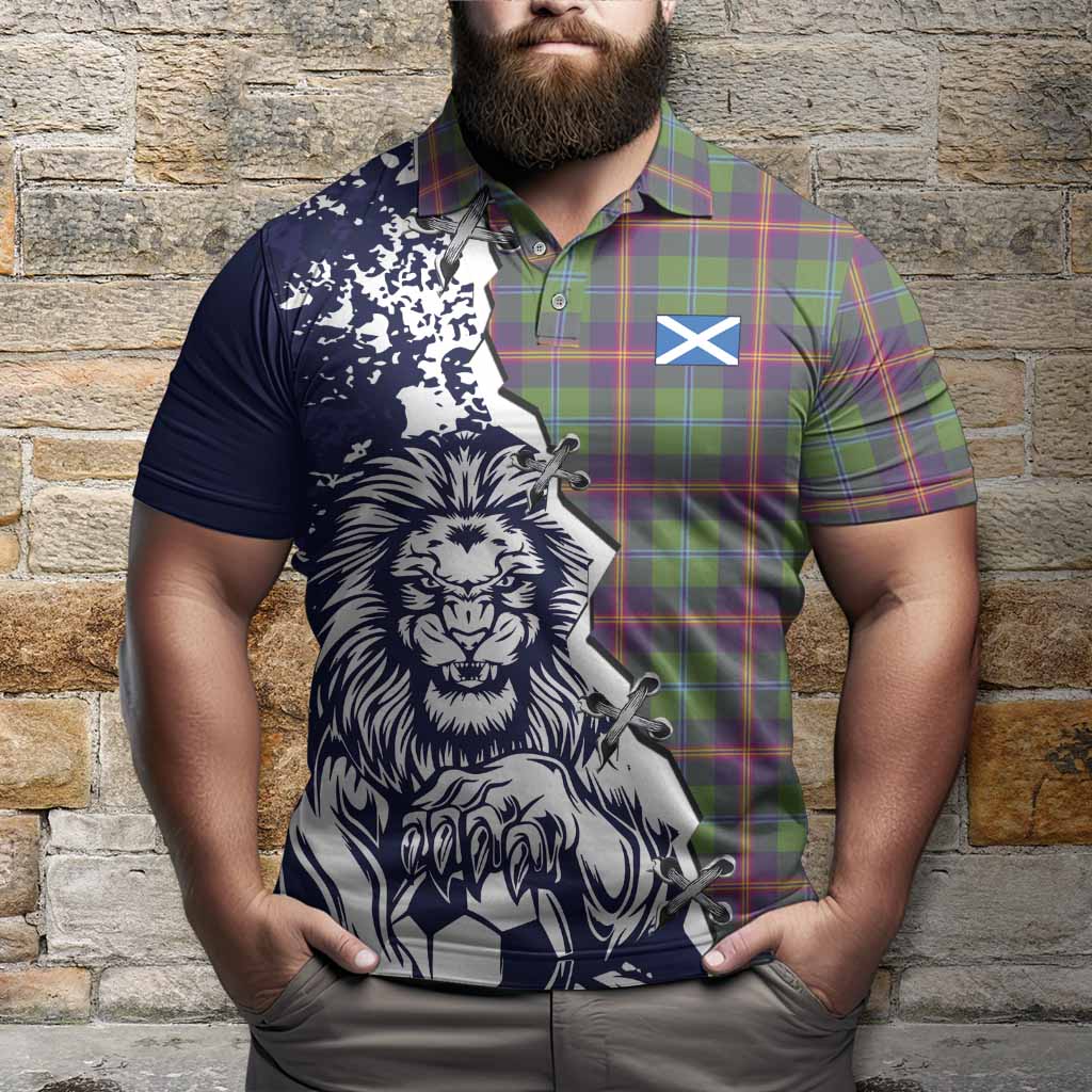 Young Tartan Scottish Polo Shirt Angry Lion With Soccer Ball Style