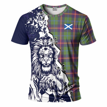 Young Tartan Scottish T-Shirt Angry Lion With Soccer Ball Style