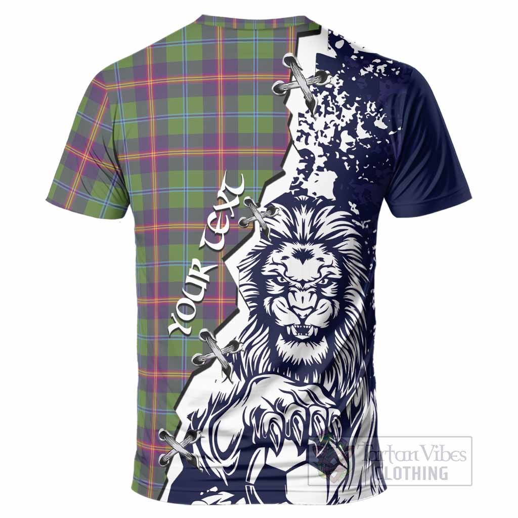Young Tartan Scottish T-Shirt Angry Lion With Soccer Ball Style
