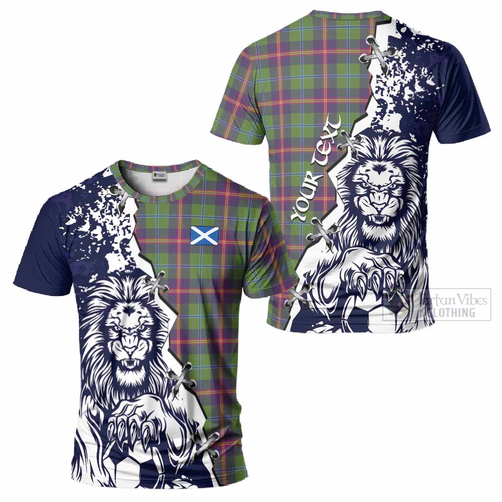 Young Tartan Scottish T-Shirt Angry Lion With Soccer Ball Style