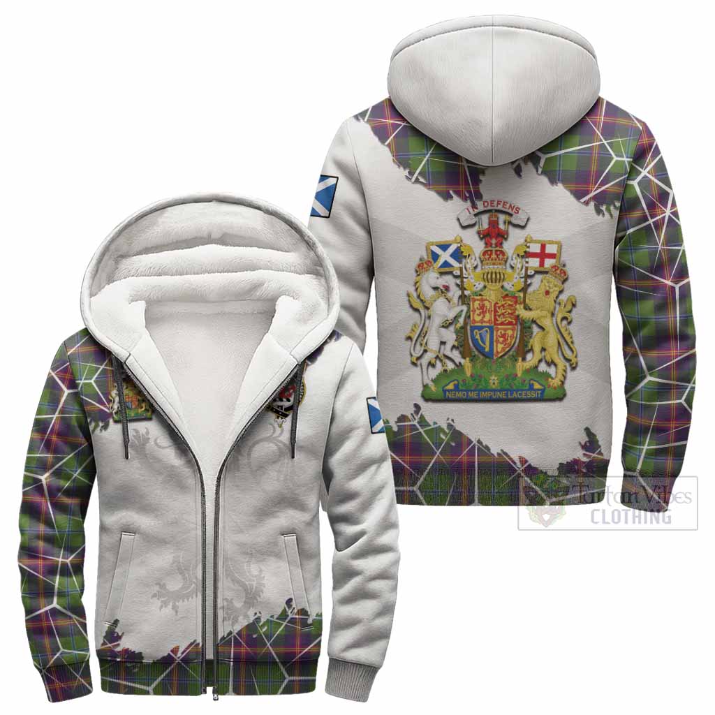 Young Tartan Sherpa Hoodie with Family Crest and Lion Rampant Grunge Style