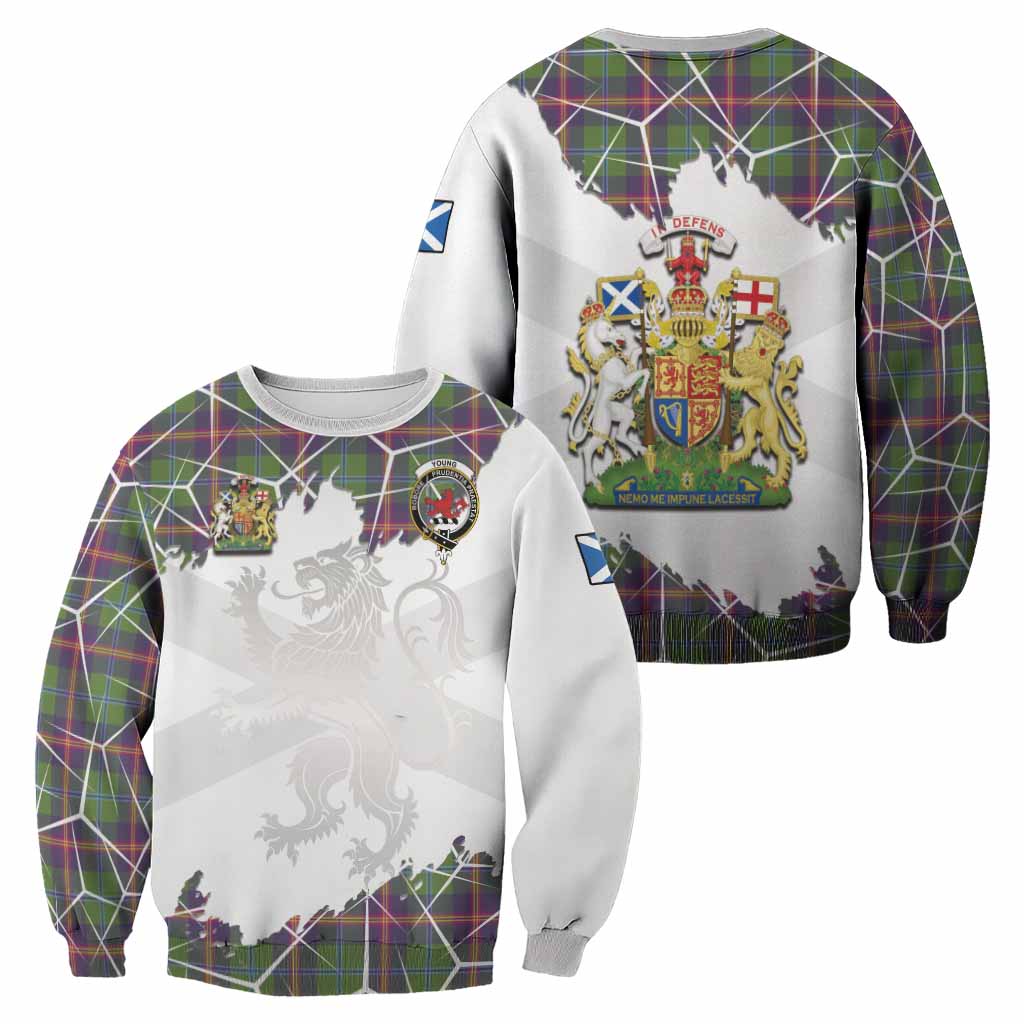 Young Tartan Sweatshirt with Family Crest and Lion Rampant Grunge Style