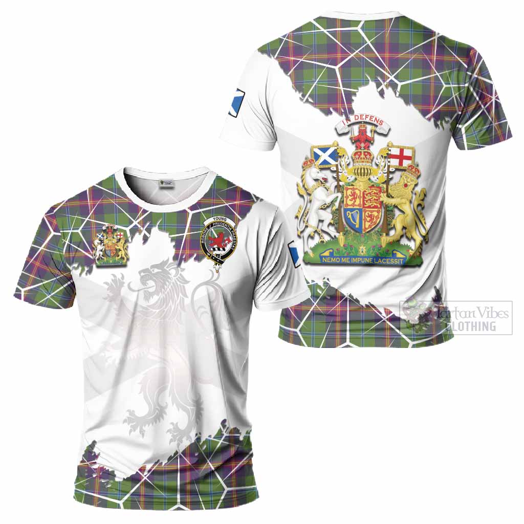 Young Tartan T-Shirt with Family Crest and Lion Rampant Grunge Style