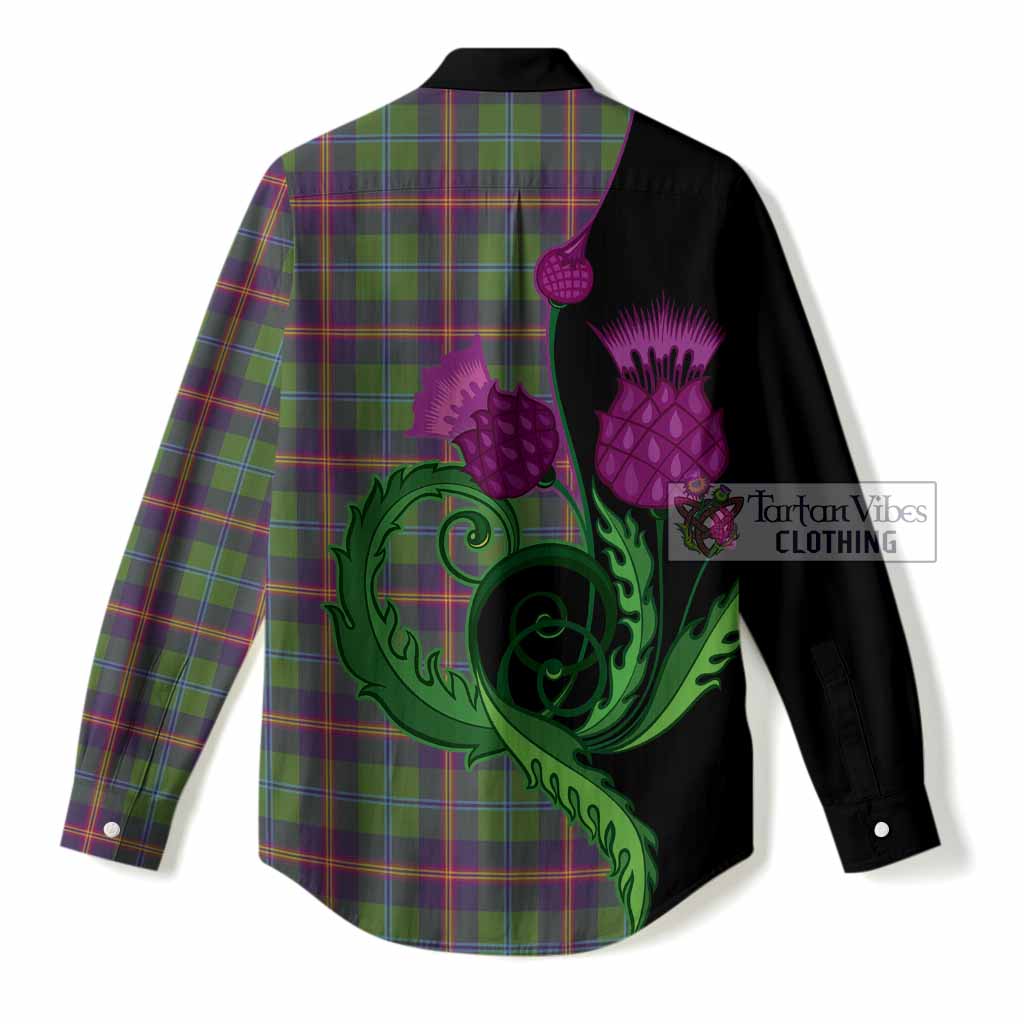 Young Tartan Women Casual Shirt Traditional Scottish Thistle
