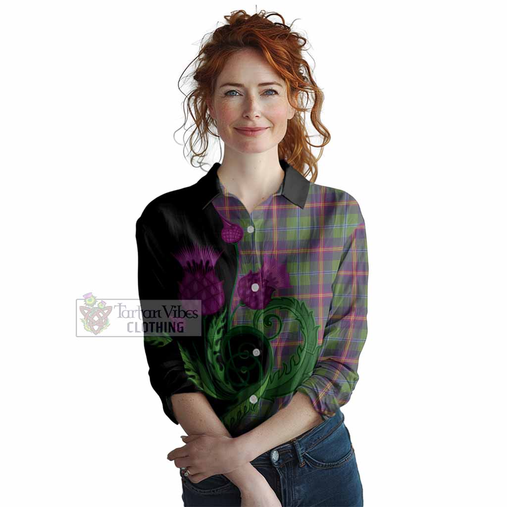 Young Tartan Women Casual Shirt Traditional Scottish Thistle