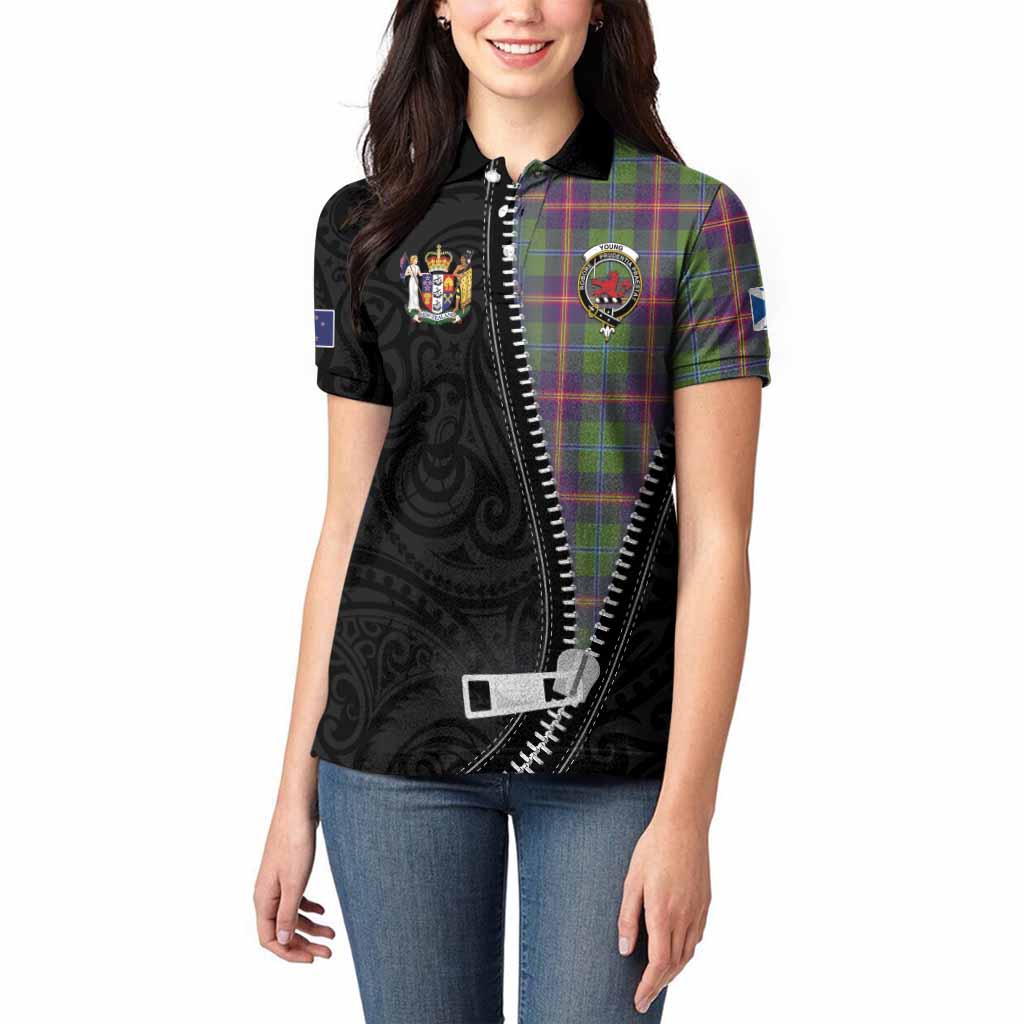 Young Tartan Women Polo Shirt New Zealand Pattern Unique Zipper Stylized