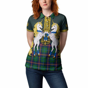 Young Tartan Women Polo Shirt Unicorn Celtic Knot And Thistle Emblem