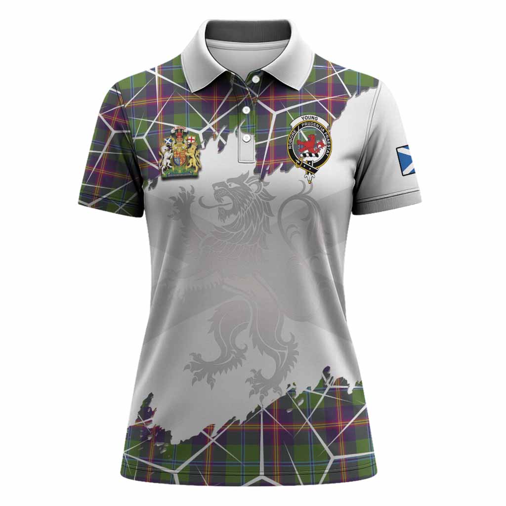 Young Tartan Women Polo Shirt with Family Crest and Lion Rampant Grunge Style