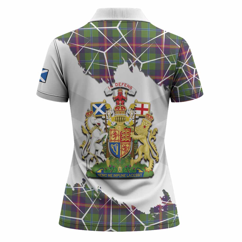 Young Tartan Women Polo Shirt with Family Crest and Lion Rampant Grunge Style