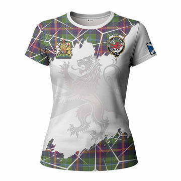 Young Tartan Women T shirt with Family Crest and Lion Rampant Grunge Style