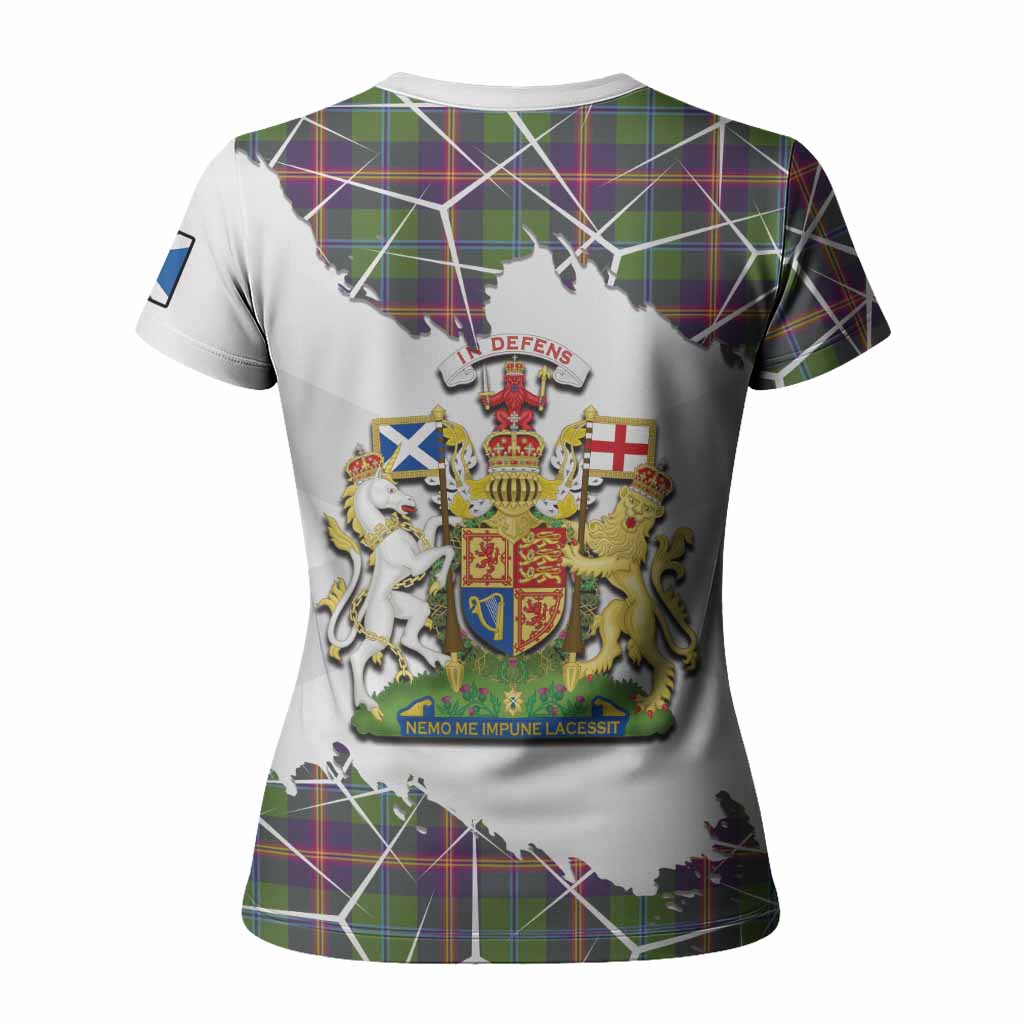 Young Tartan Women T shirt with Family Crest and Lion Rampant Grunge Style