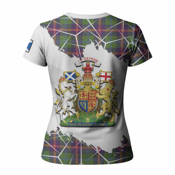 Young Tartan Women T shirt with Family Crest and Lion Rampant Grunge Style