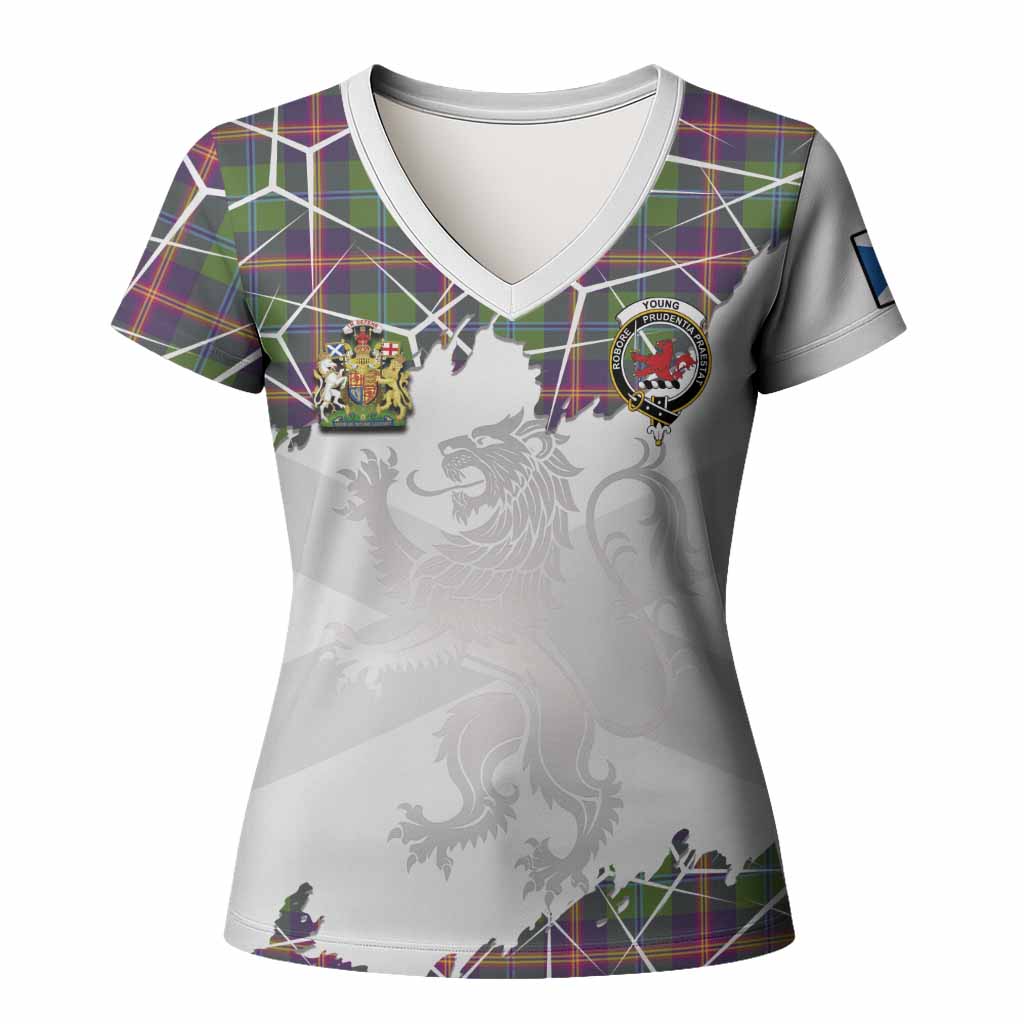 Young Tartan Women T shirt with Family Crest and Lion Rampant Grunge Style