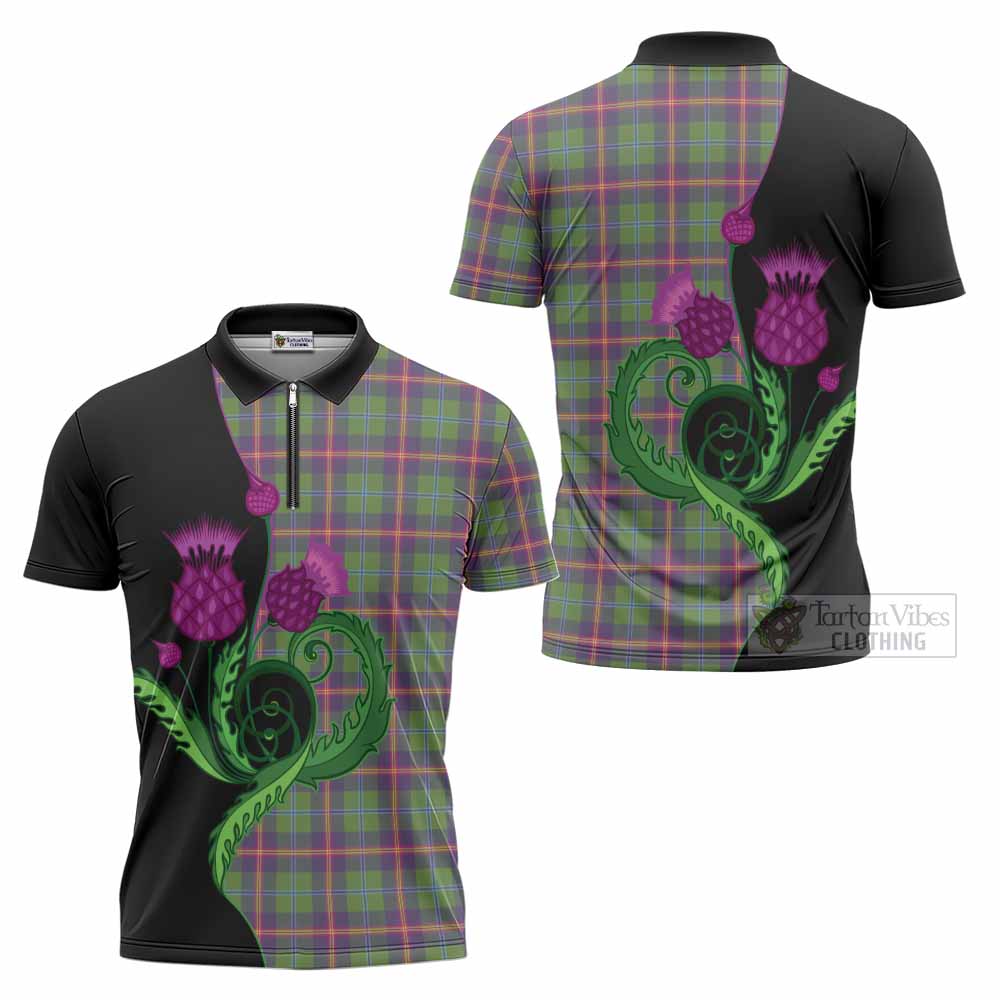 Young Tartan Zipper Polo Shirt Traditional Scottish Thistle