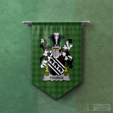 Younge Irish Clan Tartan Gonfalon, Tartan Banner with Coat of Arms