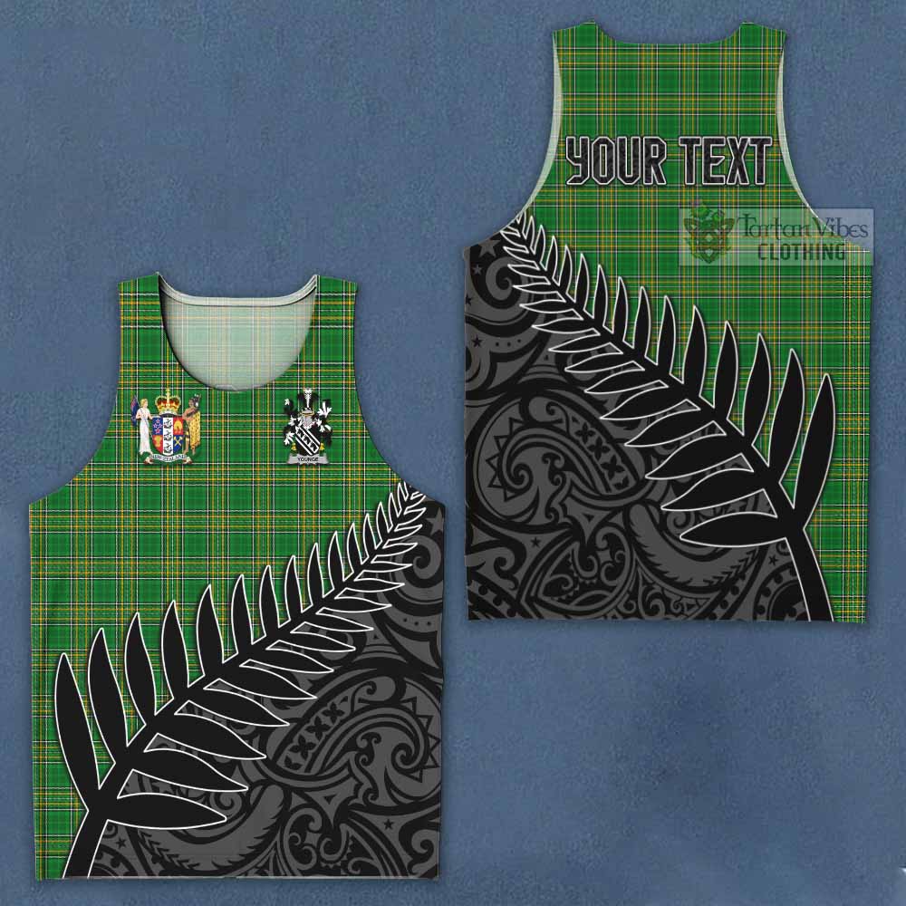 Tartan Vibes Clothing Younge Irish Clan Tartan Men's Tank Top with Coat of Arms New Zealand Silver Fern Half Style