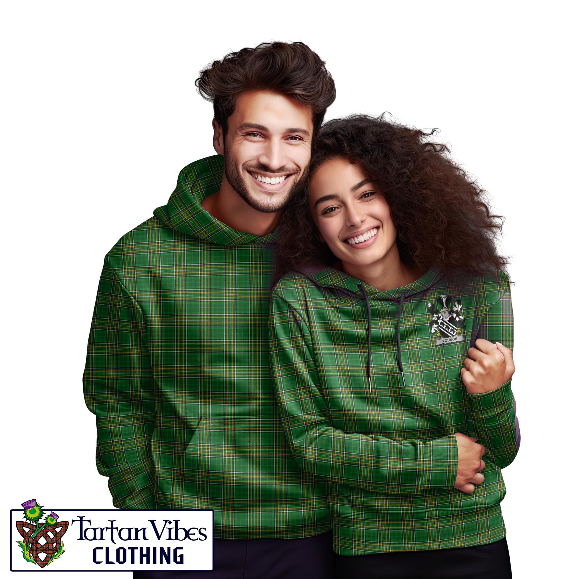 Tartan Vibes Clothing Younge Ireland Clan Tartan Hoodie with Coat of Arms