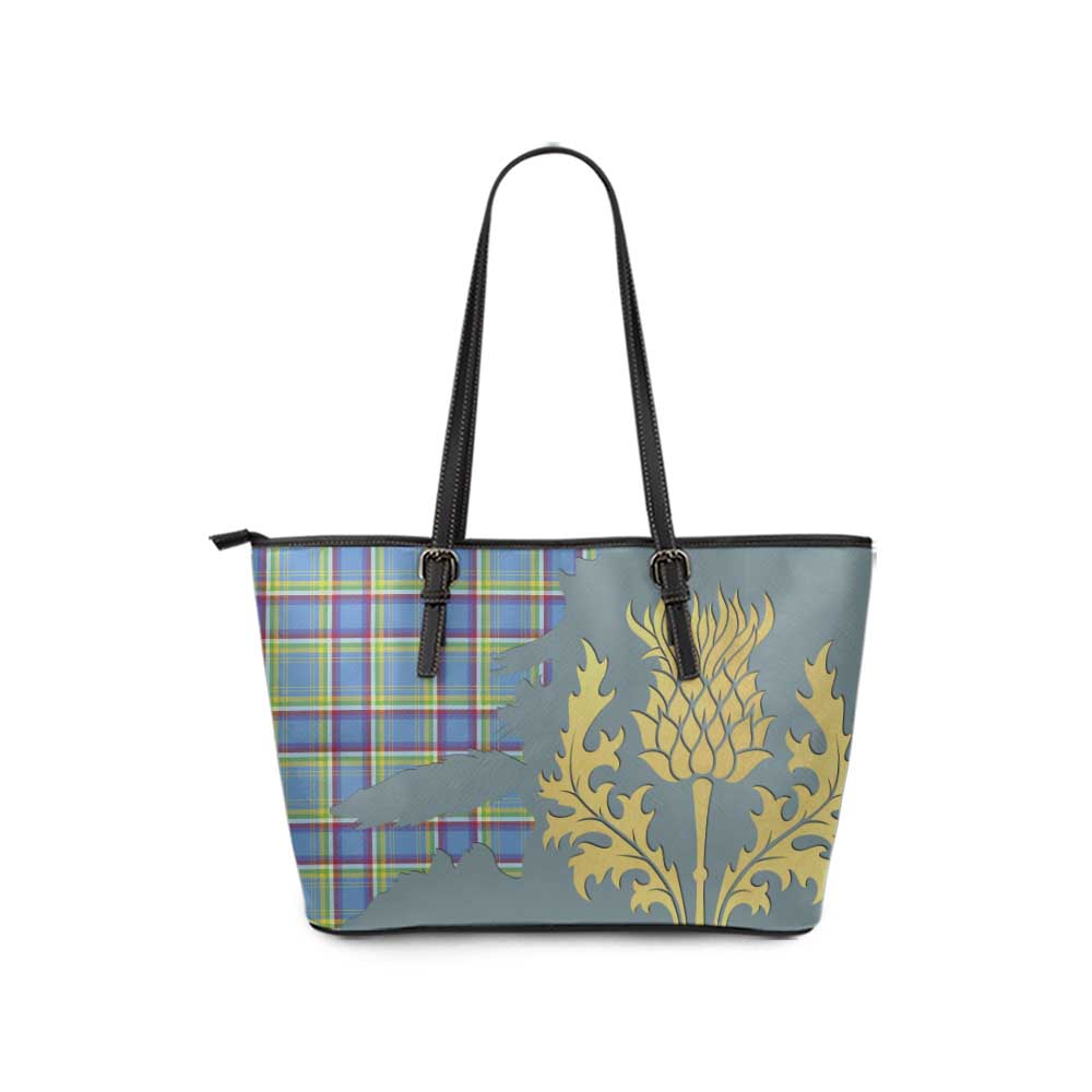Tartan Vibes Clothing Yukon Territory Canada Tartan Leather Tote Bag Gold Thistle Style