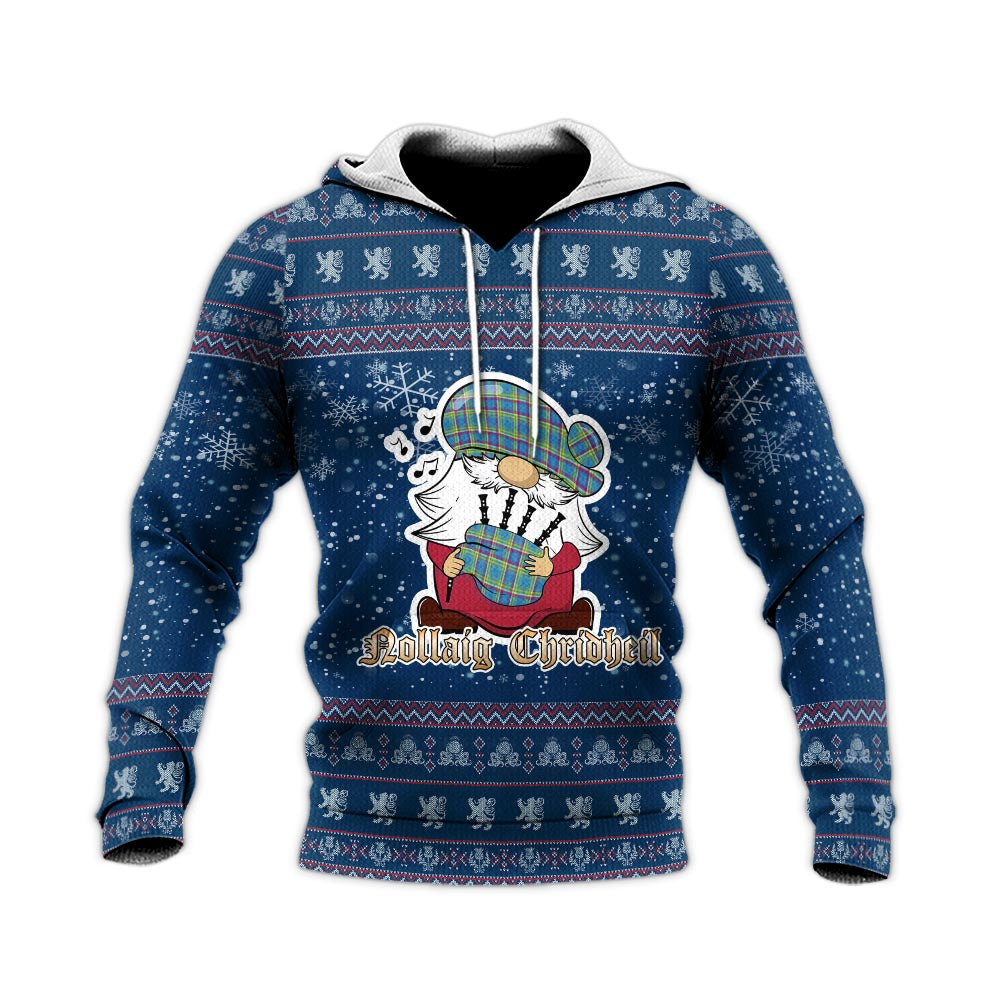 Yukon Territory Canada Clan Christmas Knitted Hoodie with Funny Gnome Playing Bagpipes - Tartanvibesclothing