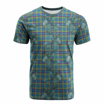 Yukon Territory Canada Tartan Cotton T-shirt Seamless Scottish Thistle Flowers