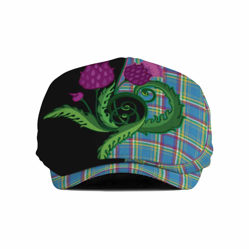 Yukon Territory Canada Tartan Flat Cap, Jeff Cap Traditional Scottish Thistle