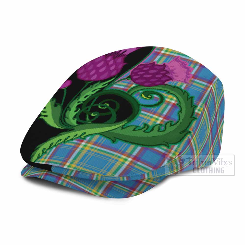 Yukon Territory Canada Tartan Flat Cap, Jeff Cap Traditional Scottish Thistle