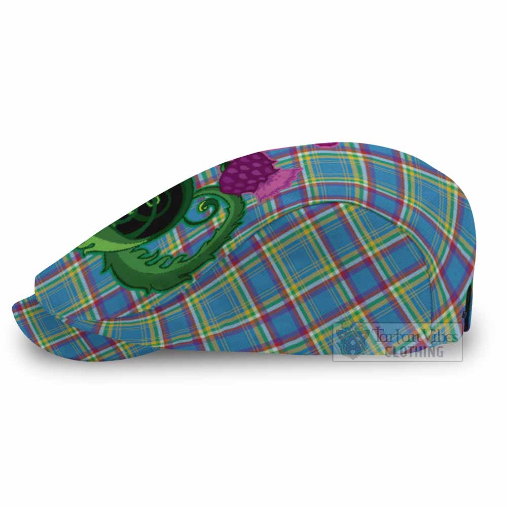 Yukon Territory Canada Tartan Flat Cap, Jeff Cap Traditional Scottish Thistle