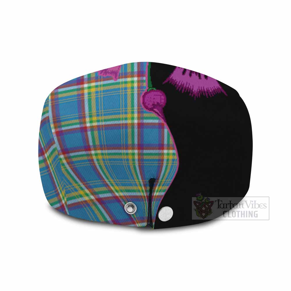 Yukon Territory Canada Tartan Flat Cap, Jeff Cap Traditional Scottish Thistle
