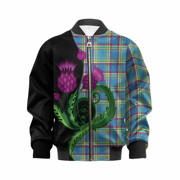 Yukon Territory Canada Tartan Kid Bomber Jacket Traditional Scottish Thistle