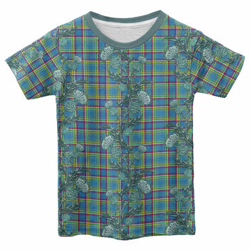 Yukon Territory Canada Tartan Kid T-shirt Seamless Scottish Thistle Flowers