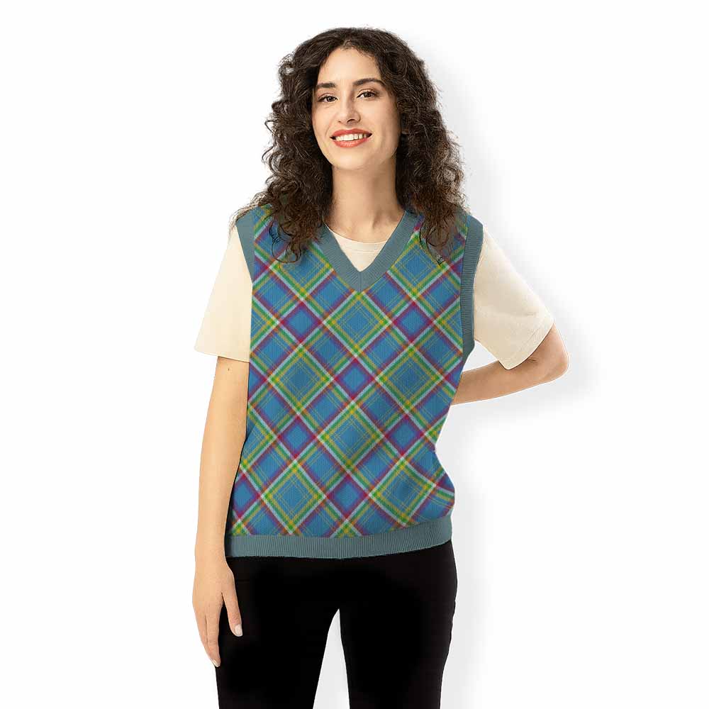 Yukon Territory Canada Tartan  Knitted V-Neck Vest Cross Style