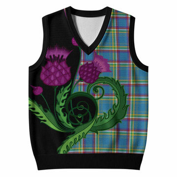 Yukon Territory Canada Tartan Knitted V-Neck Vest Traditional Scottish Thistle