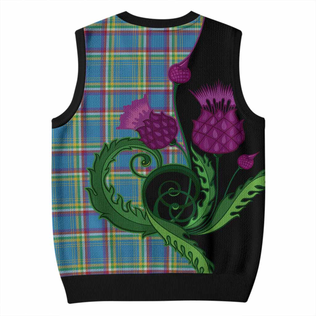 Yukon Territory Canada Tartan Knitted V-Neck Vest Traditional Scottish Thistle