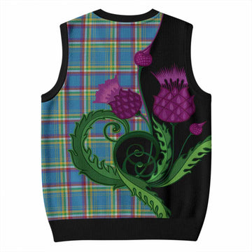 Yukon Territory Canada Tartan Knitted V-Neck Vest Traditional Scottish Thistle