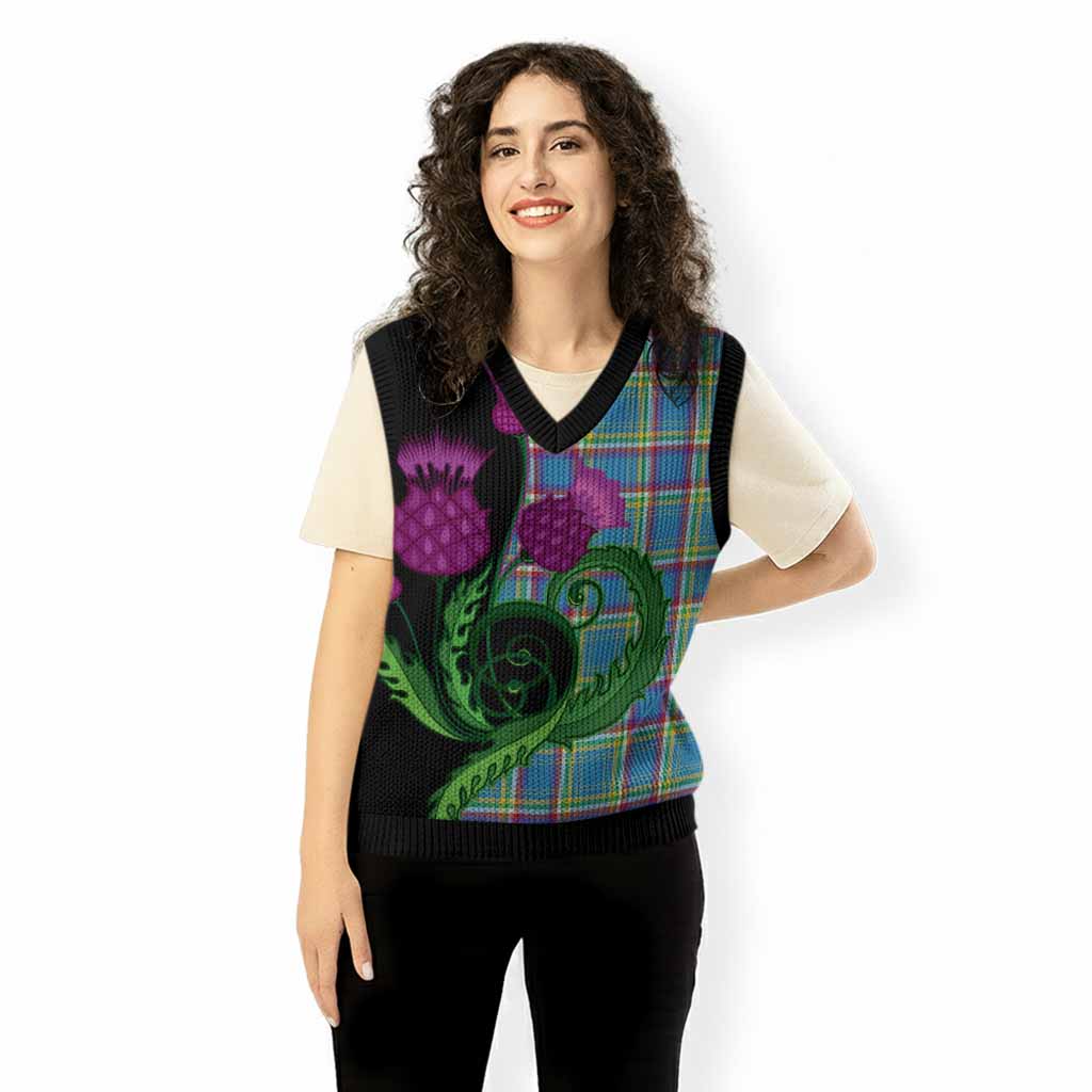 Yukon Territory Canada Tartan Knitted V-Neck Vest Traditional Scottish Thistle