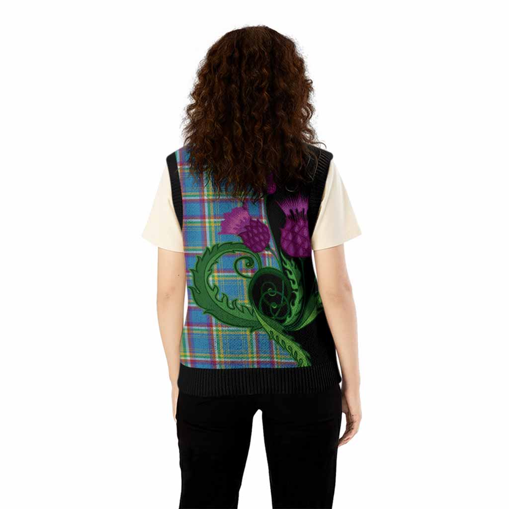 Yukon Territory Canada Tartan Knitted V-Neck Vest Traditional Scottish Thistle