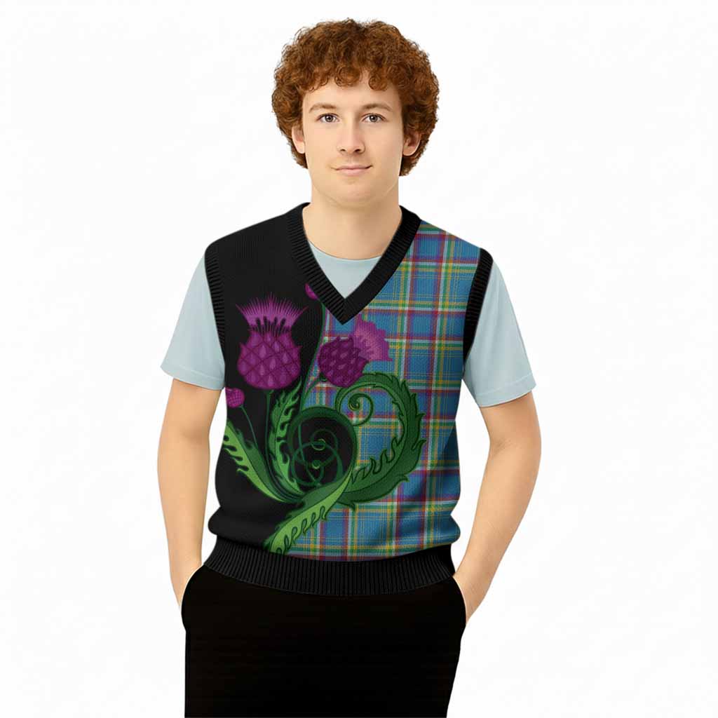 Yukon Territory Canada Tartan Knitted V-Neck Vest Traditional Scottish Thistle