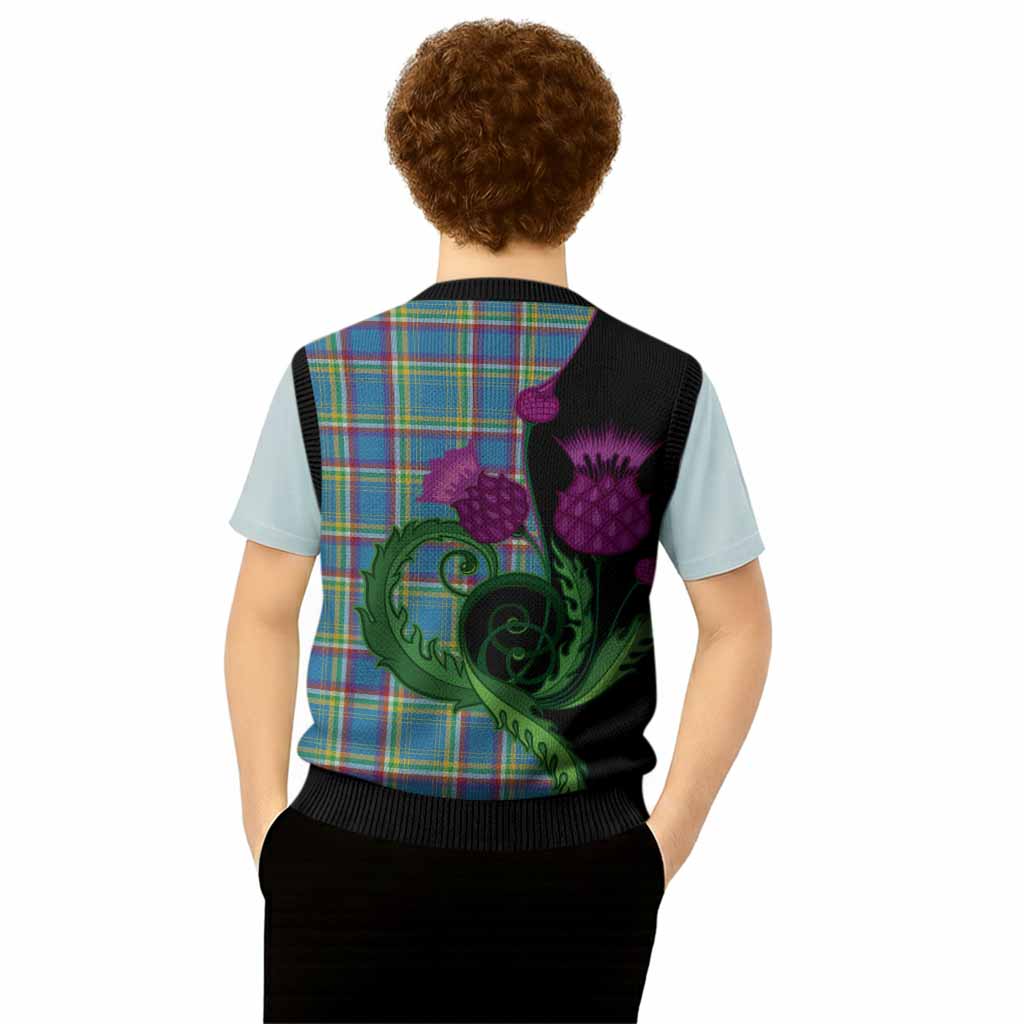 Yukon Territory Canada Tartan Knitted V-Neck Vest Traditional Scottish Thistle