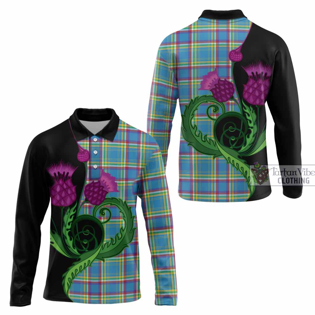 Yukon Territory Canada Tartan Long Sleeve Polo Shirt Traditional Scottish Thistle