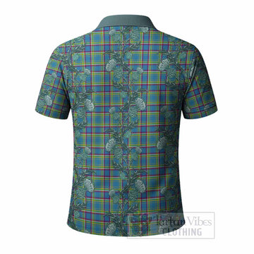Yukon Territory Canada Tartan Polo Shirt Seamless Scottish Thistle Flowers