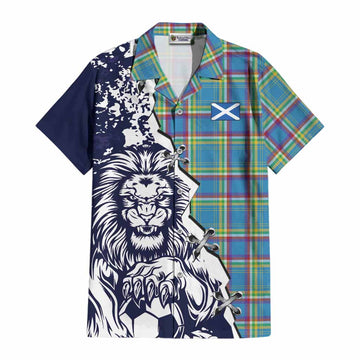 Yukon Territory Canada Tartan Scottish Cotton Hawaiian Shirt Angry Lion With Soccer Ball Style