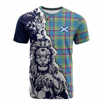 Yukon Territory Canada Tartan Scottish Cotton T-shirt Angry Lion With Soccer Ball Style